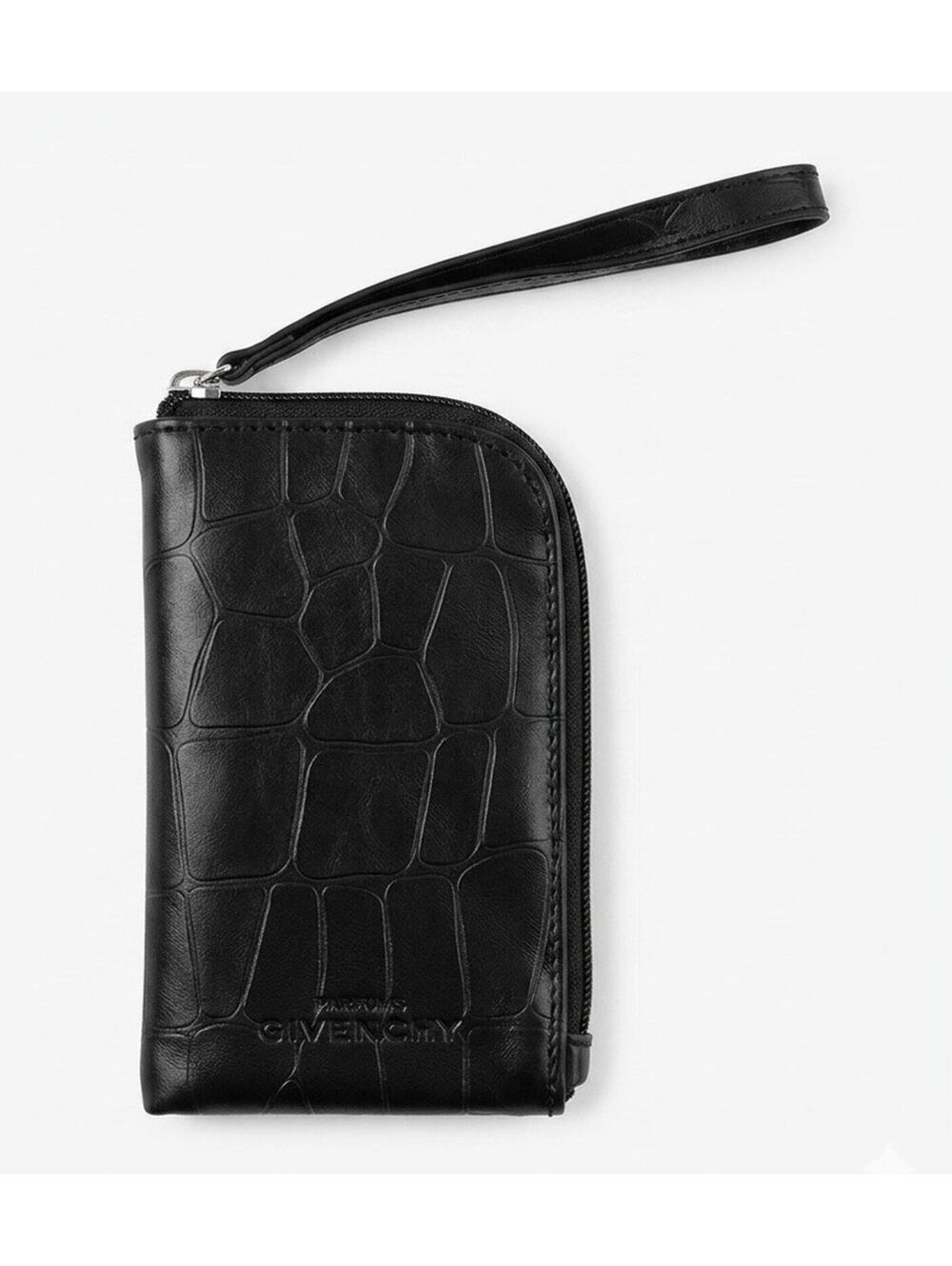 Givenchy Parfums Black Croc-Embossed Coin Purse Wallet Pouch Wristlet Clutch Bag